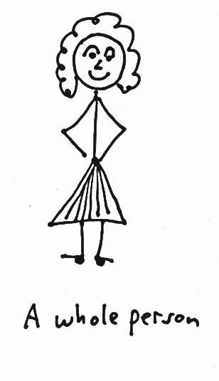 Line drawing of a smiling woman labeled A whole person